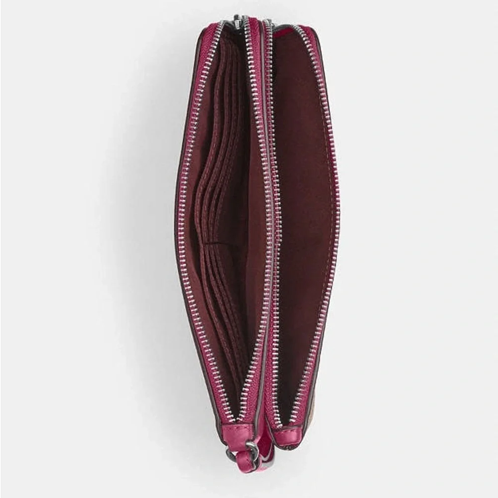 New COACH Double Zip Wallet In Signature Canvas With Bow Print - Picture 4 of 11